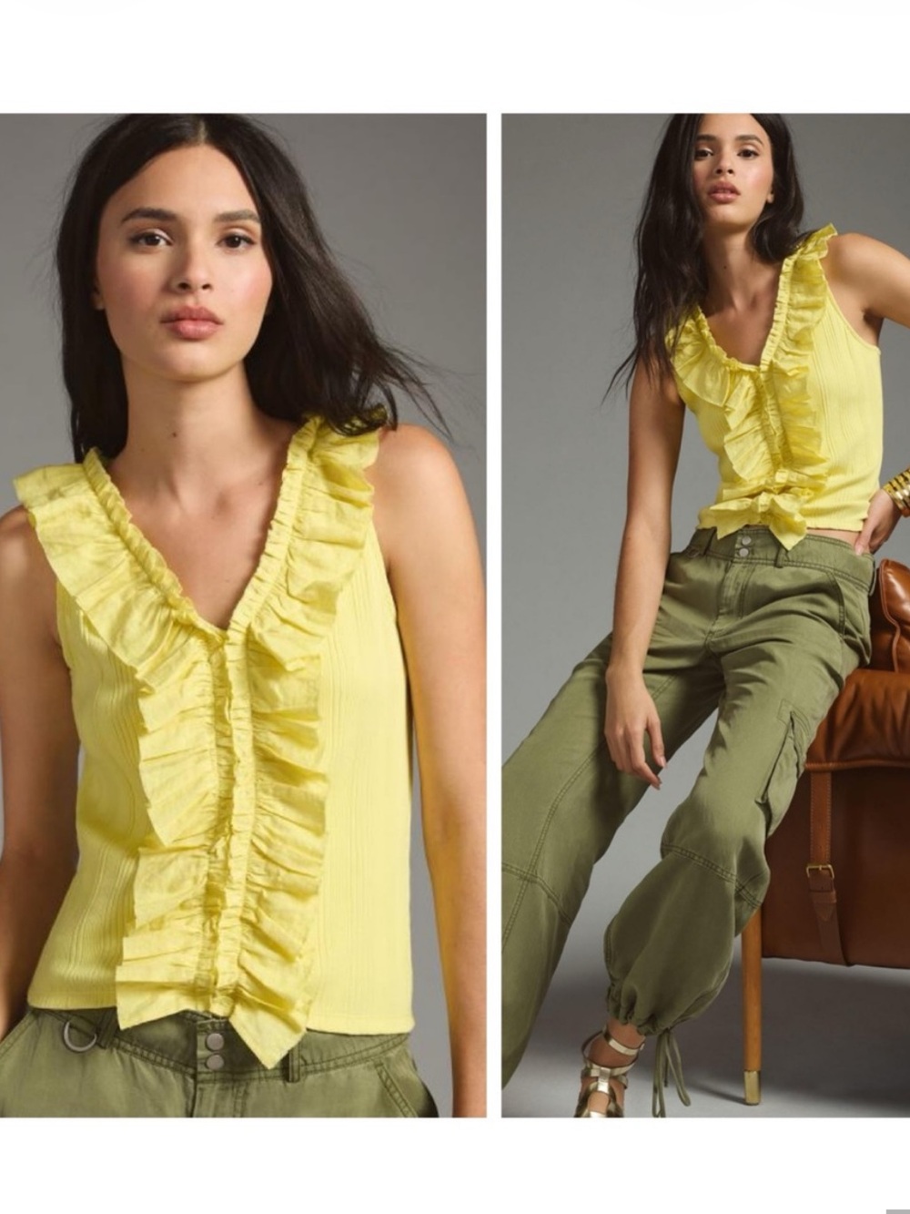 Pilcro Anthropologie Yellow Ruffled Sleeveless Top NWT